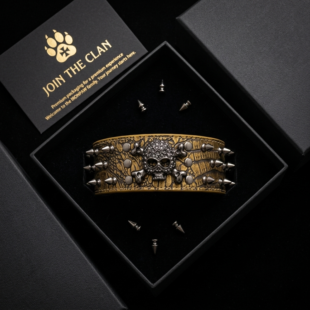 Tan & White Skull Studded Dog Collar
