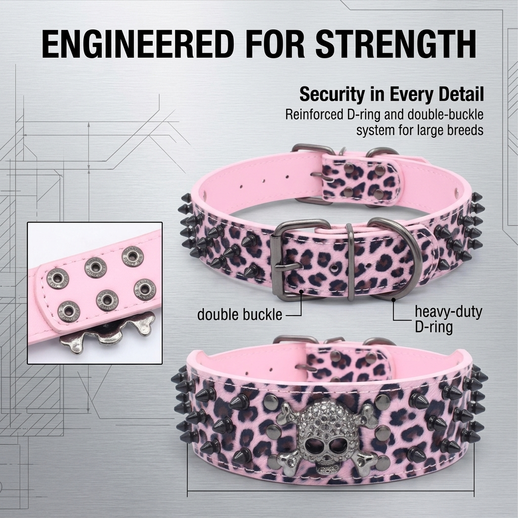 Pink & Black Skull Studded Dog Collar