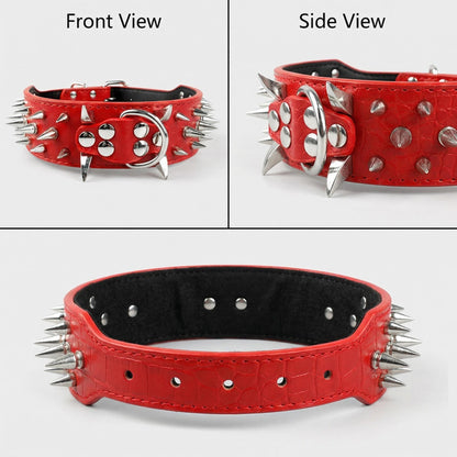 Red & Silver Studded Dog Collar