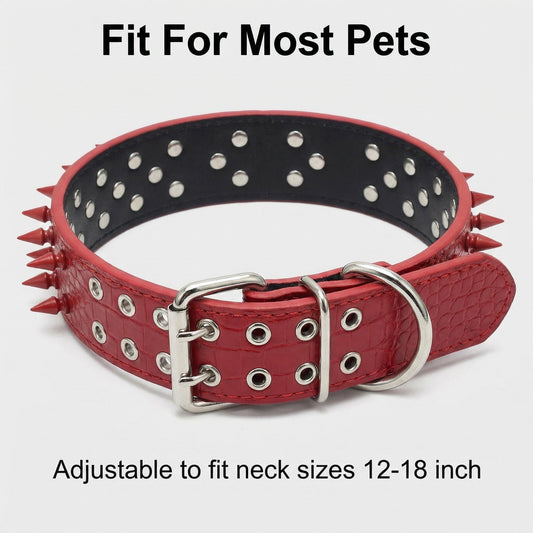 Red & Silver Studded Dog Collar