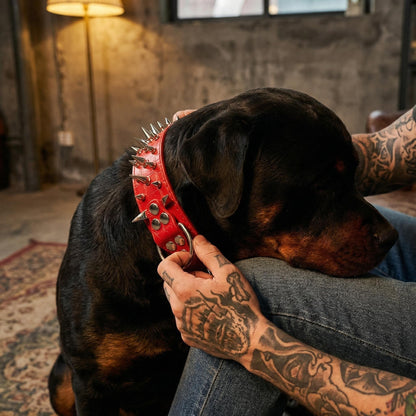 Red & Silver Studded Dog Collar