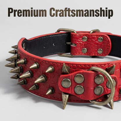 Red & Silver Studded Dog Collar
