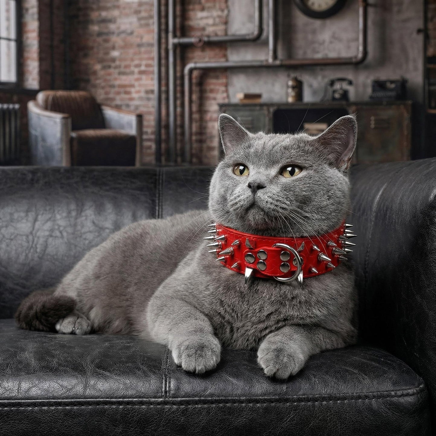 Red & Silver Studded Dog Collar