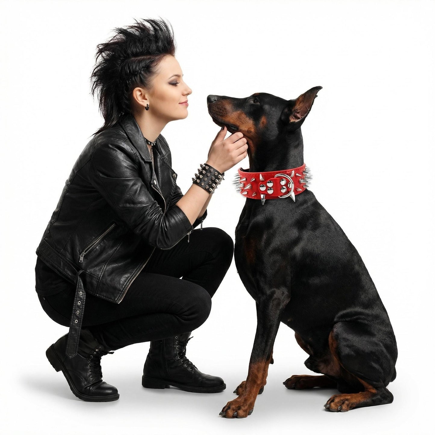 Red & Silver Studded Dog Collar