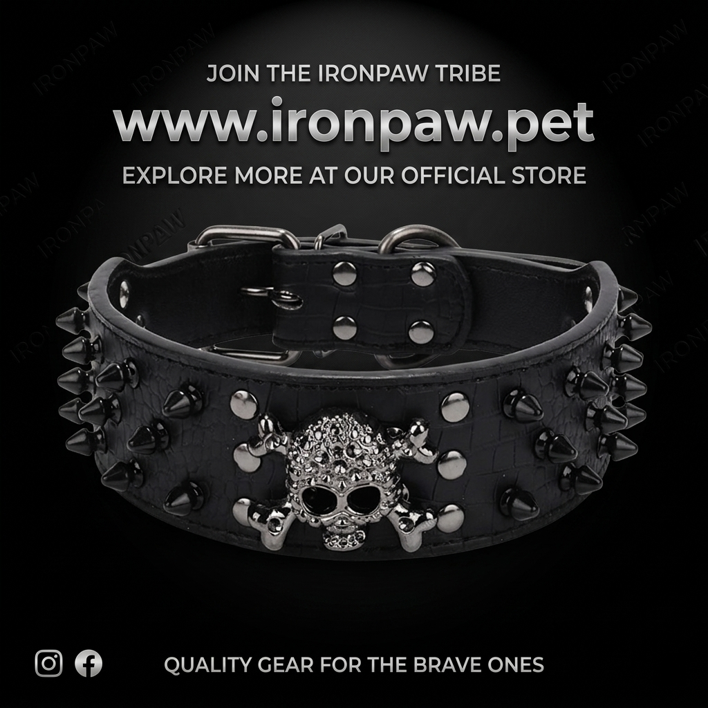 Black Leather Skull Studded Dog Collar