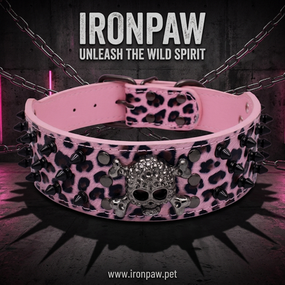 Pink & Black Skull Studded Dog Collar