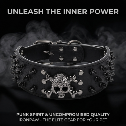 Black Leather Skull Studded Dog Collar