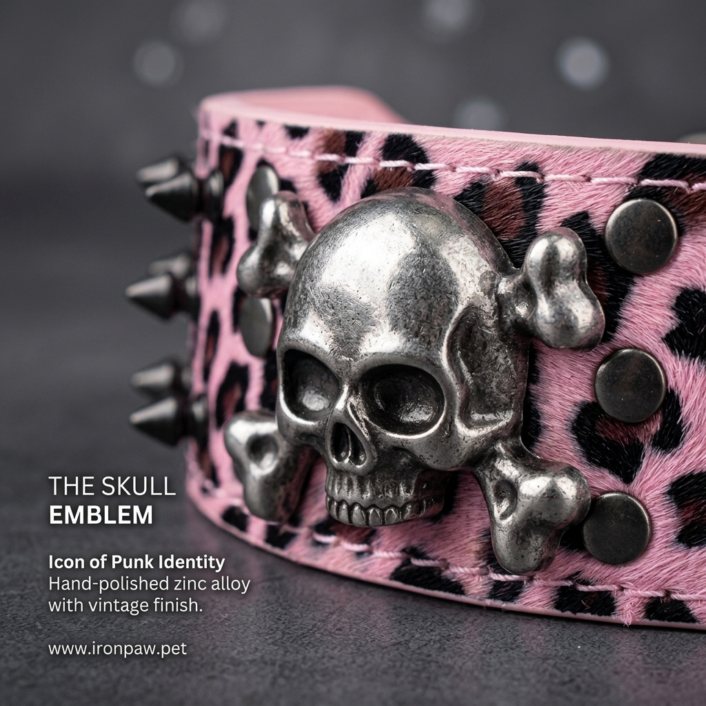 Pink & Black Skull Studded Dog Collar