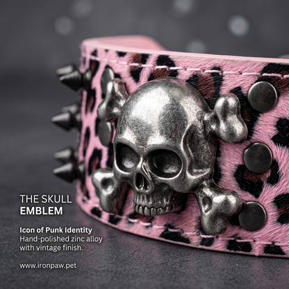 Pink & Black Skull Studded Dog Collar