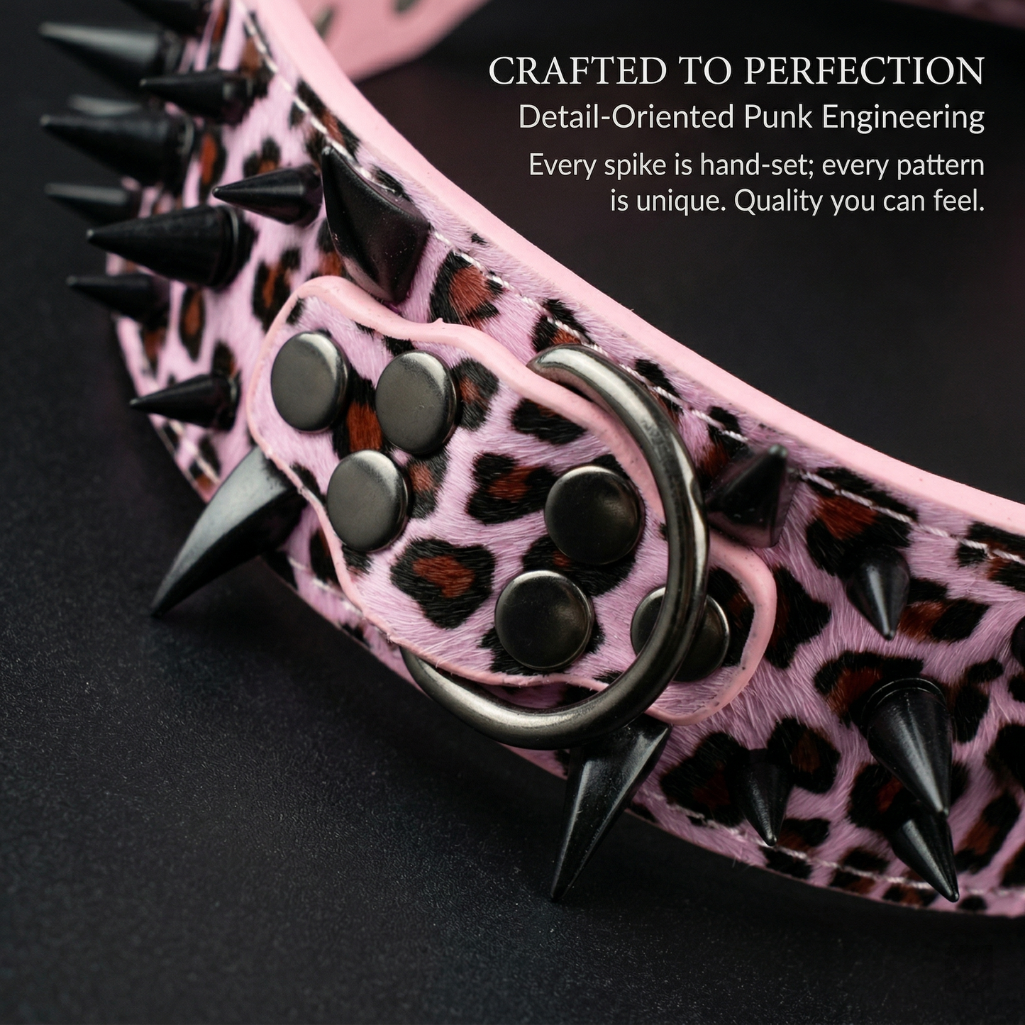 Pink & Black Studded Dog Collar