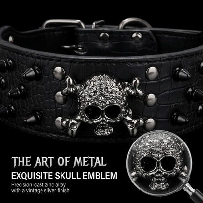 Black Leather Skull Studded Dog Collar