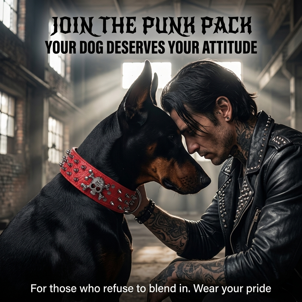 Red Leather Skull Studded Dog Collar