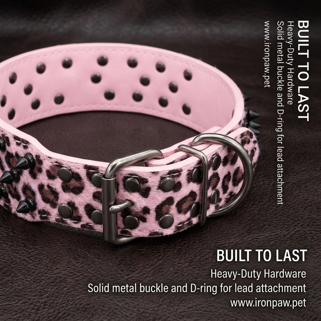 Pink & Black Skull Studded Dog Collar