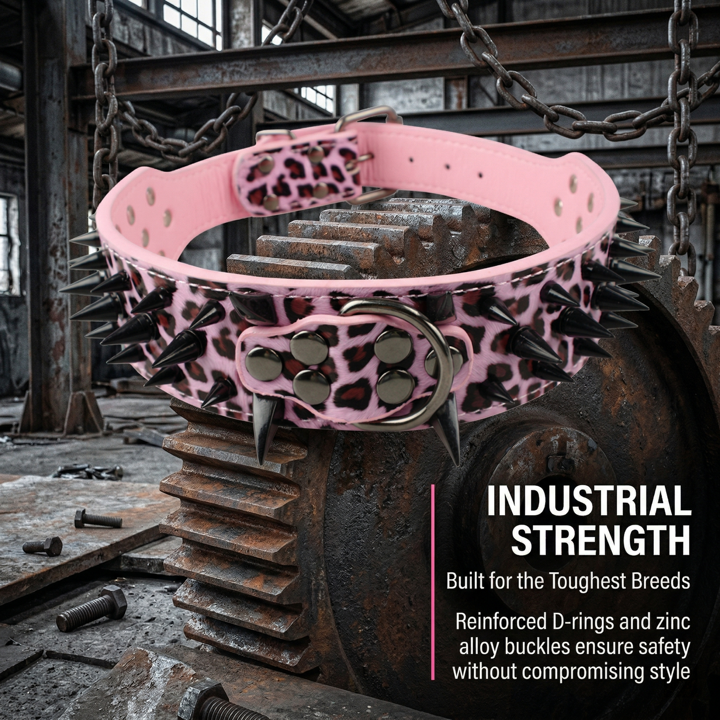 Pink & Black Studded Dog Collar