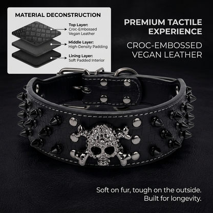 Black Leather Skull Studded Dog Collar
