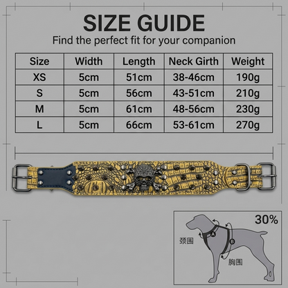 Tan & White Skull Studded Dog Collar
