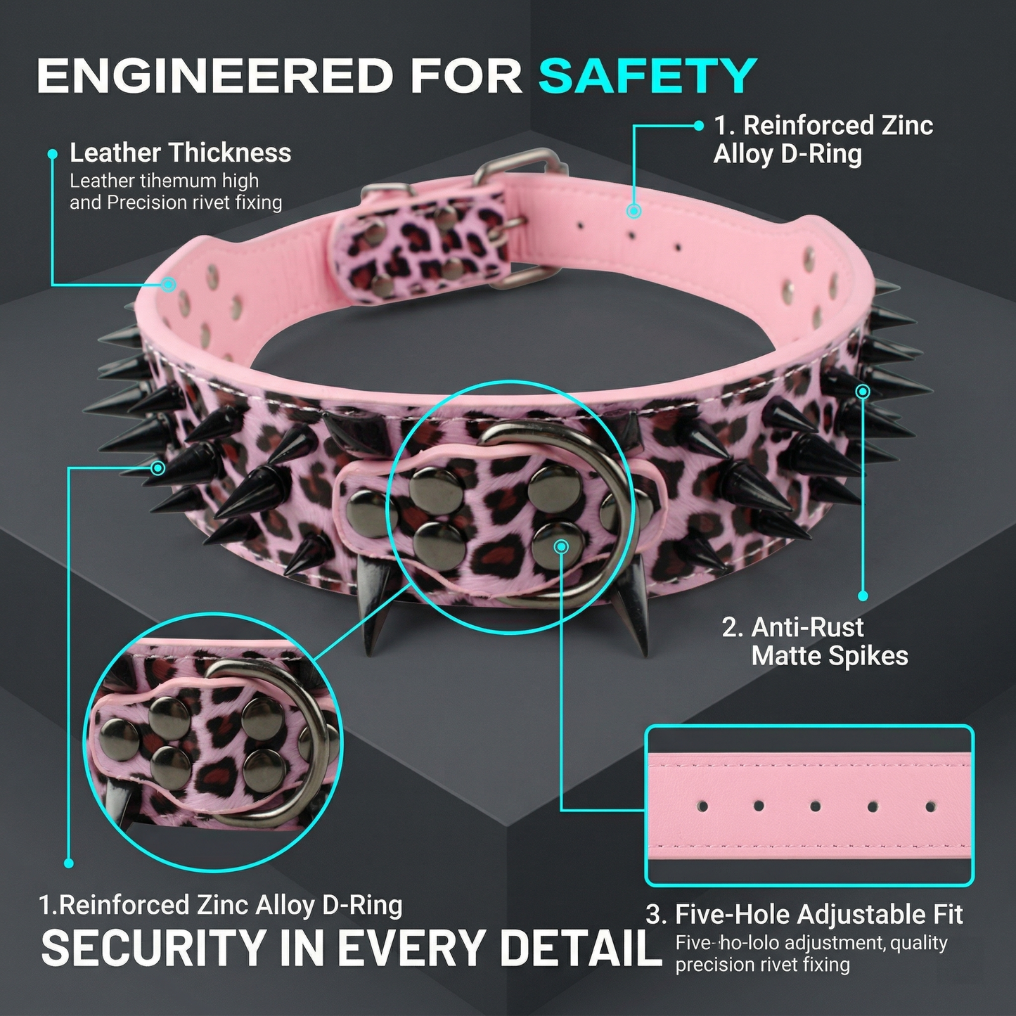 Pink & Black Studded Dog Collar