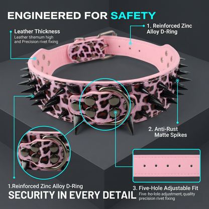 Pink & Black Studded Dog Collar