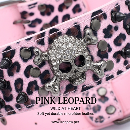 Pink & Black Skull Studded Dog Collar