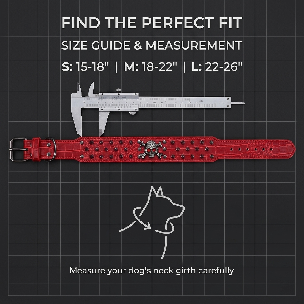 Red Leather Skull Studded Dog Collar
