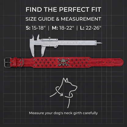 Red Leather Skull Studded Dog Collar