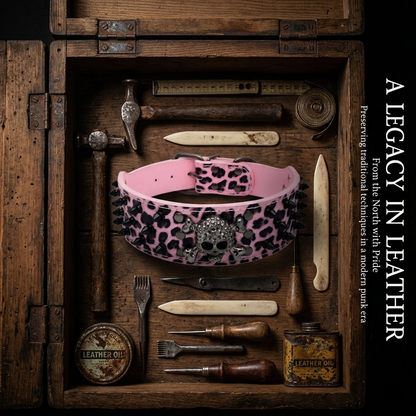 Pink & Black Skull Studded Dog Collar
