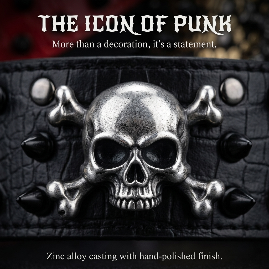 Red Leather Skull Studded Dog Collar