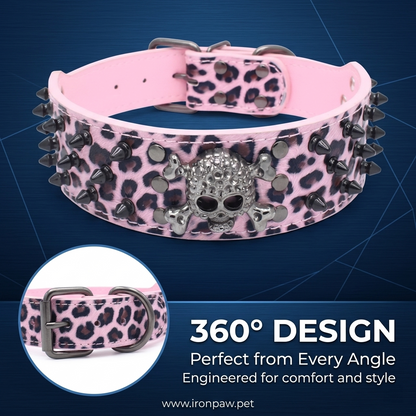 Pink & Black Skull Studded Dog Collar