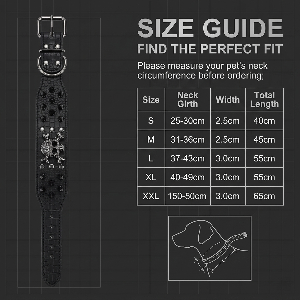 Black Leather Skull Studded Dog Collar