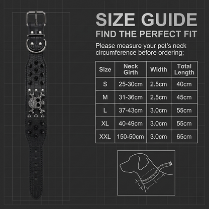 Black Leather Skull Studded Dog Collar