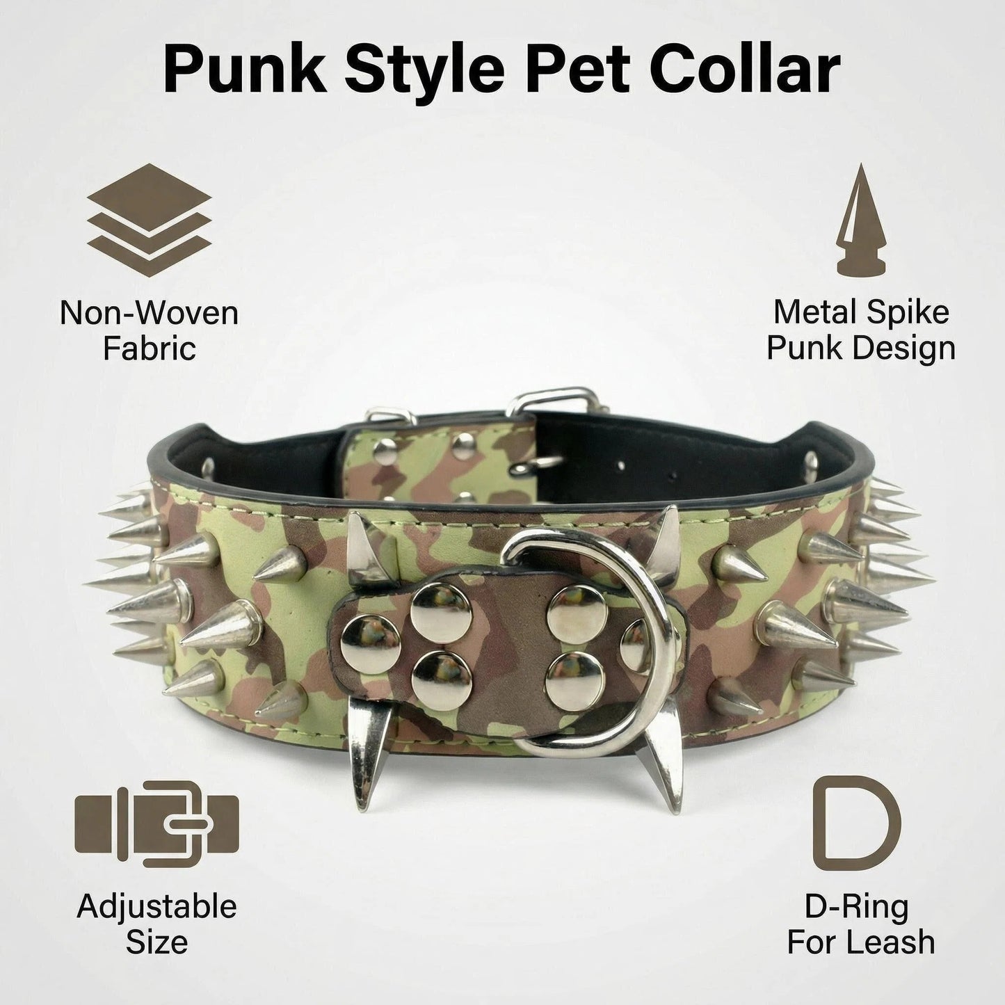 Military Camo Studded Dog Collar