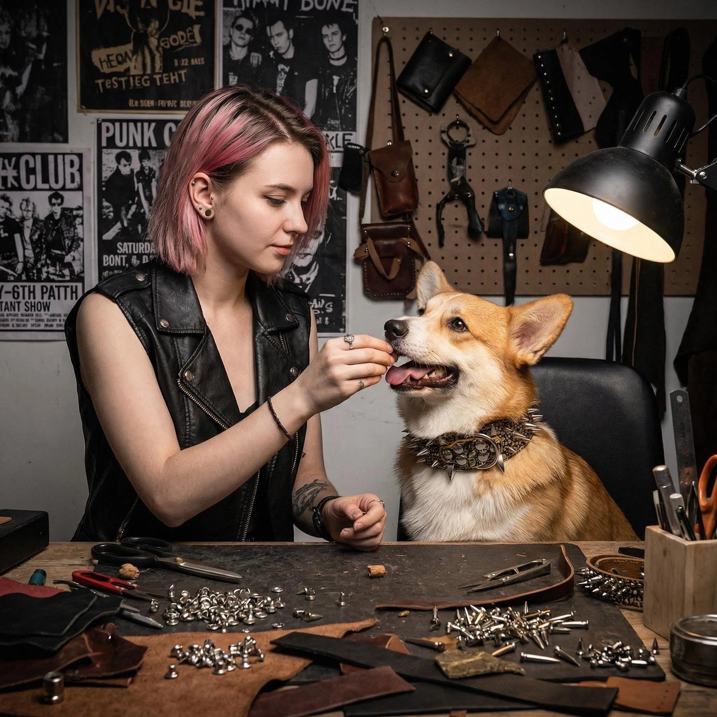 Tan Studded Dog Collar