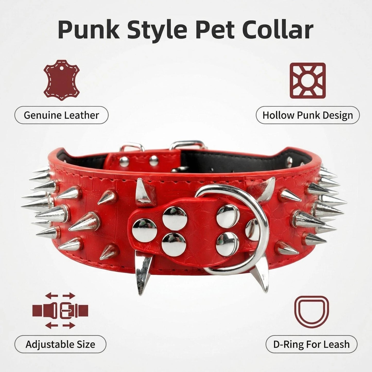Red & Silver Studded Dog Collar