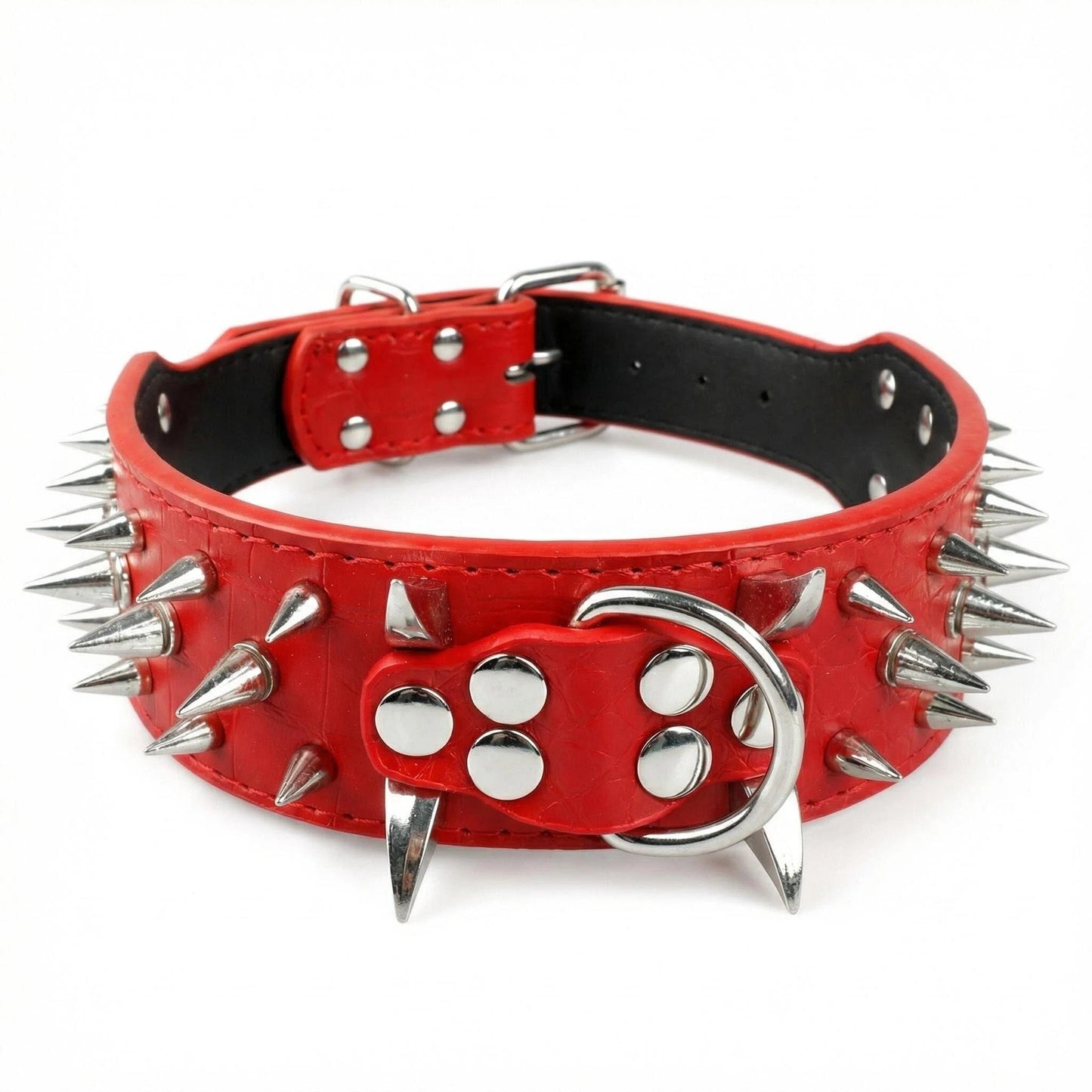 Red & Silver Studded Dog Collar