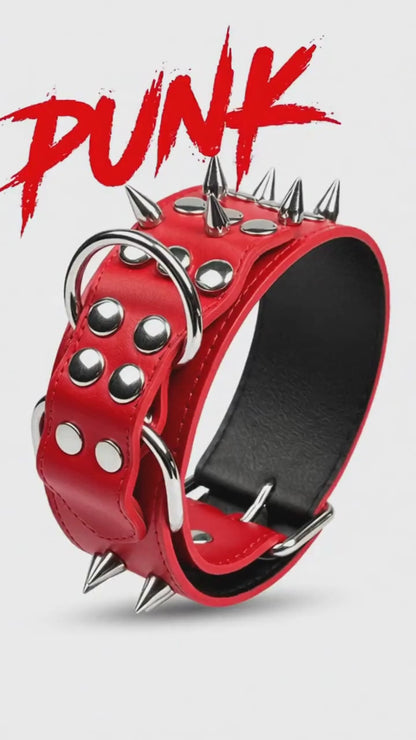 Red & Silver Studded Dog Collar