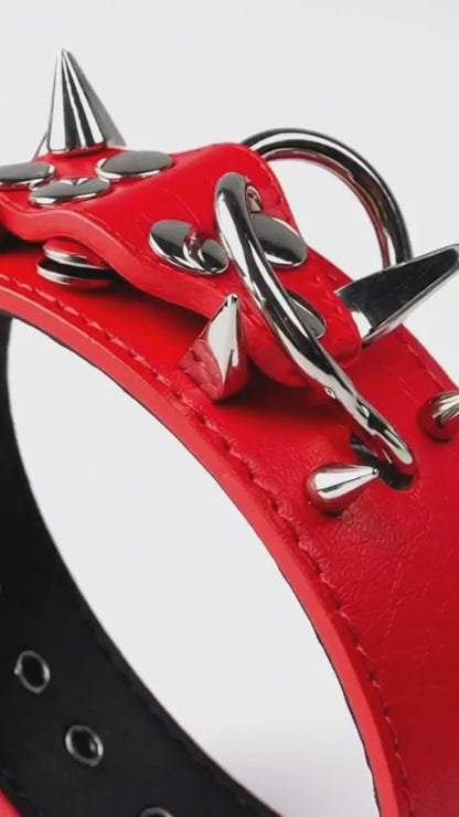 Red & Silver Studded Dog Collar
