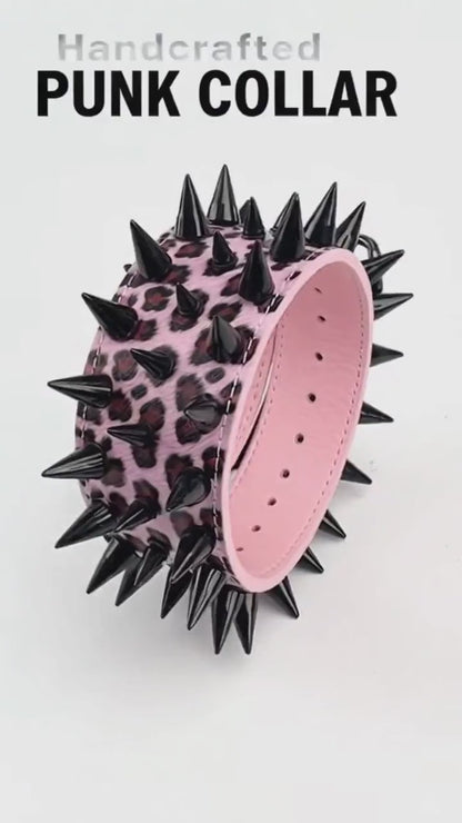 Pink & Black Studded Dog Collar