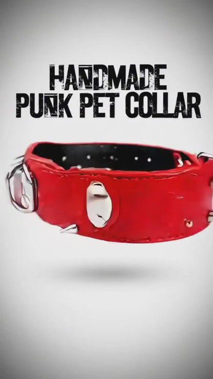 Red & Silver Studded Dog Collar