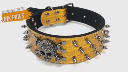 Tan & White Skull Studded Dog Collar