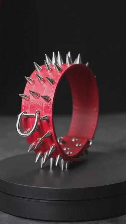 Red & Silver Studded Dog Collar