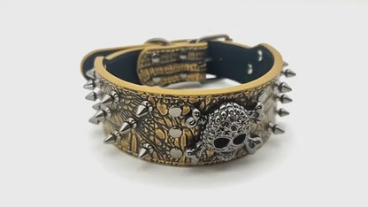 Tan & White Skull Studded Dog Collar