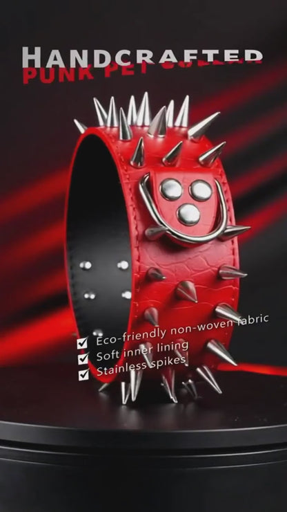 Red & Silver Studded Dog Collar