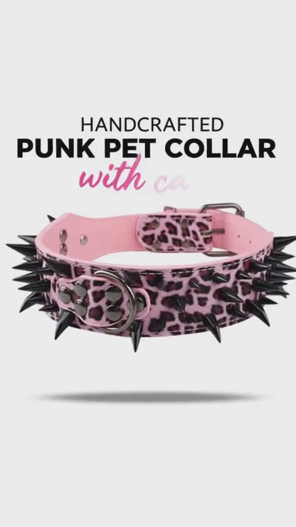 Pink & Black Studded Dog Collar