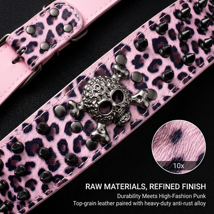 Pink & Black Skull Studded Dog Collar
