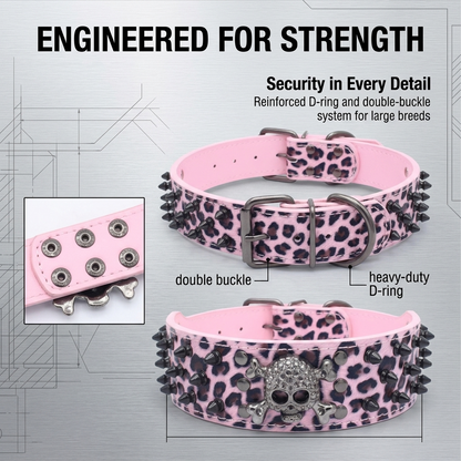 Pink & Black Skull Studded Dog Collar